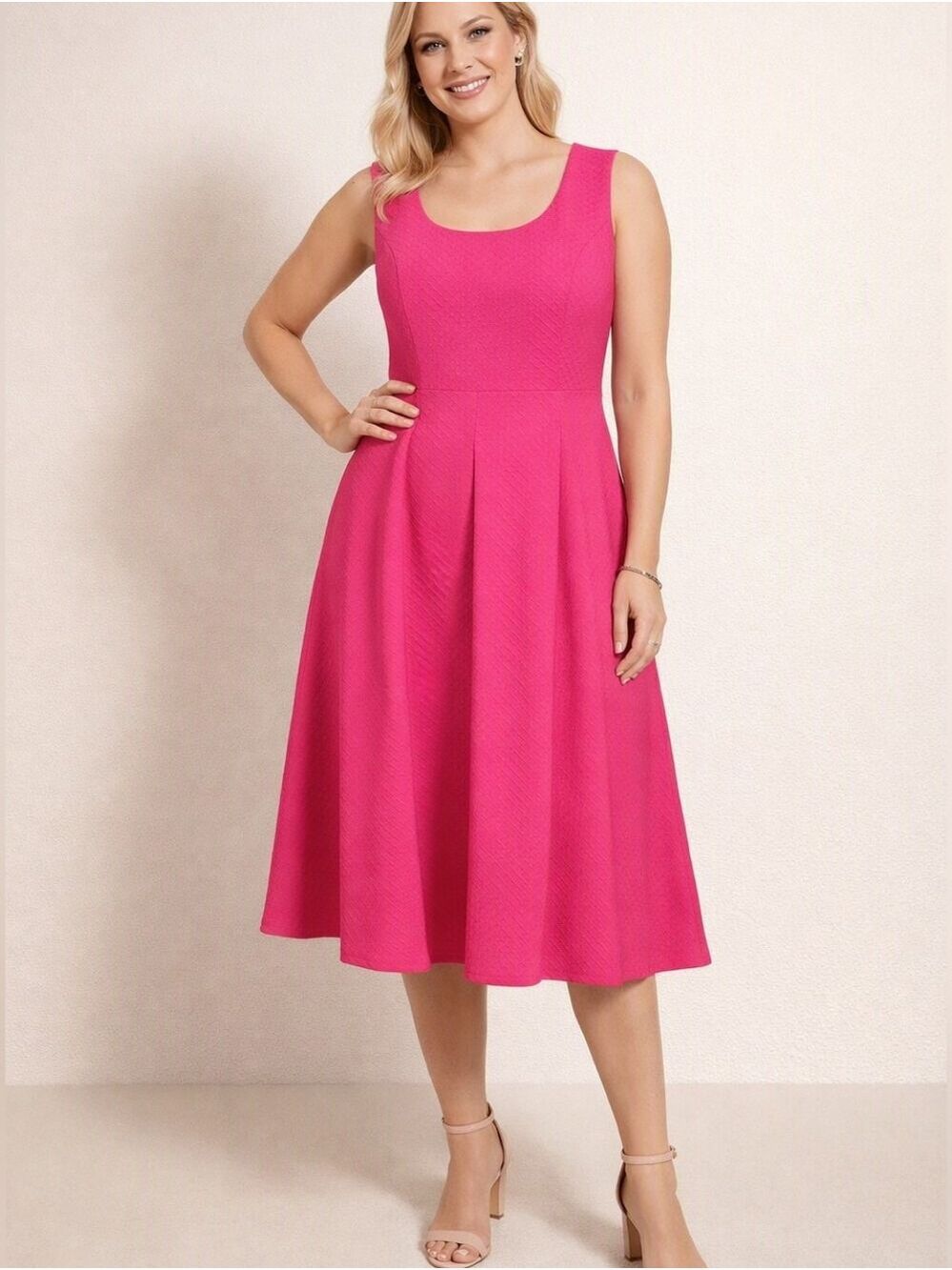 Jones Studio Barbiecore HotPink Sleeveless Midi A Line Fit/Flare Dress. Size 16